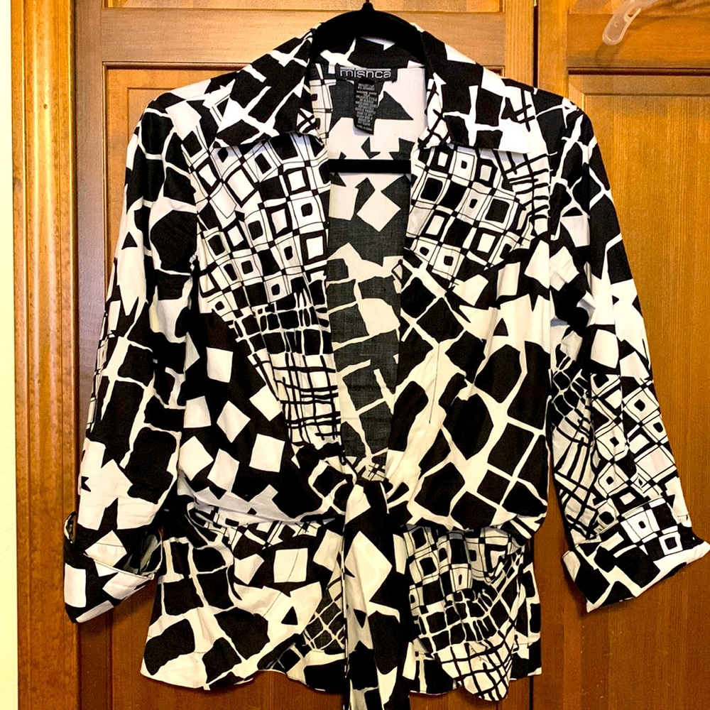 Black and White Tie Over Blouse